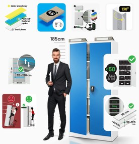 Biurowa szafa metalowa na akta JAN, 900 x 1850 x 400 mm, szaro-niebieska