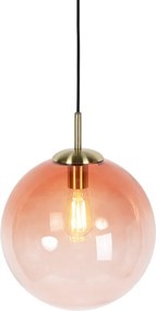 Lampa wisząca w stylu art deco mosiądz z różowym szkłem 33 cm - Pallon