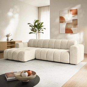 Masseno Narożnik SETIA Lewostronny L-Kształtny, Nowoczesna Sofa narożna, Tkanina Strukturalna - Kremowy, ARAGON 02
