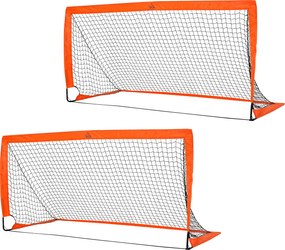 HOMCOM Zestaw Bram Piłkarskich, lekki, łatwy montaż, torba transportowa, rury stalowe, 183x90x90 cm, Pomarańczowy