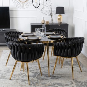 Krzesło Tapicerowane Plecione do Salonu CAPI Czarne Welurowe do Toaletki Nowoczesne Glamour