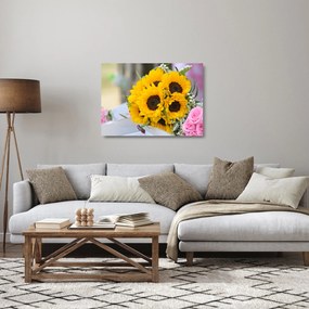 Obraz na szkle - bukiet ślubny ze słoneczników (70x50 cm)