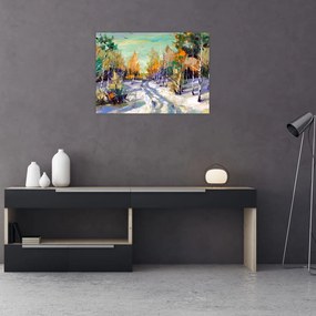 Obraz - Zaśnieżona ścieżka przez las, obraz olejny (70x50 cm)