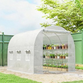 Outsunny Szklarnia foliowa 2,7 x 2 x 2 m z półkami, rolowanymi drzwiami, 6 oknami, wspornikami | Aosom PL