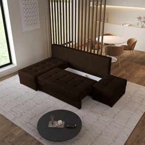 Masseno Narożnik NORVI z funkcją spania i pojemnikiem na pościel Narozniki L, Rozkładana sofa - Brązowy, NEVE 28