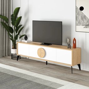 Biała szafka pod TV w dekorze dębu 180x51 cm Vae – Marckeric