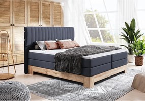 MELIA, Łóżko Tapicerowane na sprężynach kieszeniowych, rama dębowa, elastyczny materac, powierzchnia spania: 140x200 cm, niebieski