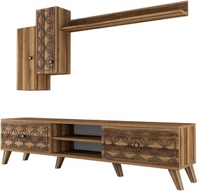 Nowoczesna szafka pod TV – 180x44x35 cm – Orzech – Płyta MDF pokryta melaminą