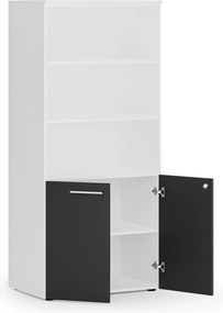 Szafa biurowa z drzwiami niskimi PRIMO WHITE, 800 x 500 x 1781 mm, biały/grafitowy