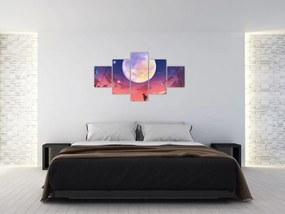 Obraz - Kobieta i pies w pełni księżyca (125x70 cm)