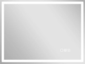 HOMCOM Lustro łazienkowe LED z funkcją przeciw zaparowaniu, 3 regulowane kolory światła, zegar, 600 x 800 mm, Srebrne