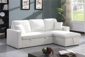 Sofa narożna "Alain" rozkładana/odwracana z pojemnikiem - 3 osobowa - Bouclettes - Biały