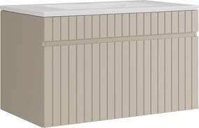 Wisząca szafka łazienkowa prążkowana beżowa z umywalką podblatową do zabudowy – 80 cm – SATARA