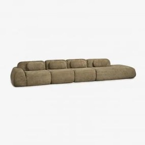 Sofa Modułowy Narożny 4-częściowy Z Prawym Szezlongiem Z Weluru Merida, Pakowany Próżniowo Szenila Gruba Szałwiowa Zieleń - Sklum