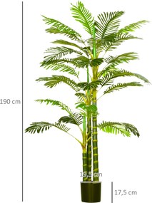 HOMCOM Sztuczna Roślina w Doniczce, 190 cm, Łatwa w Pielęgnacji Sztuczna Palma do Wnętrz i Na Zewnątrz, Plastik, Zielony
