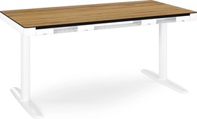 Biurko elektryczne sit-stand z szufladą i ładowarką bezprzewodową Qi białe/złoty dąb, 1400 mm: ELLIS