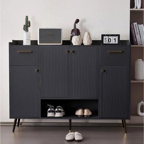 Szafka na buty z 2 szufladami i 4 drzwiami - 130 x 37 x 100 cm - nogi metalowe i płyta wiórowa - czarna