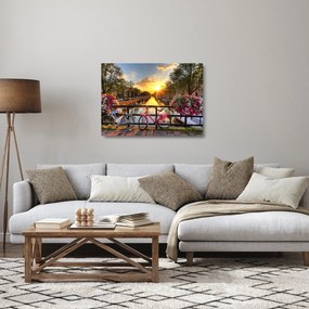Obraz na szkle - Wschód słońca w Amsterdamie (70x50 cm)