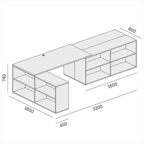 Biurko z przestrzenią do przechowywania BLOCK B02, 320x160 cm, dąb naturalny/grafit