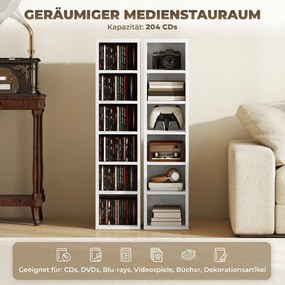 HOMCOM Regały do przechowywania 204 płyt CD w zestawie 2 szt., wieża na Blu-ray z regulowanymi półkami, organizer na książki, biały | Aosom PL
