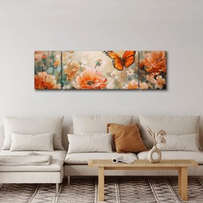 Obraz - Motyl i kwiaty, obraz olejny (170x50 cm)
