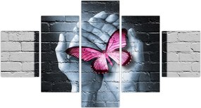 Obraz - Różowy motyl w ścianie (125x70 cm)