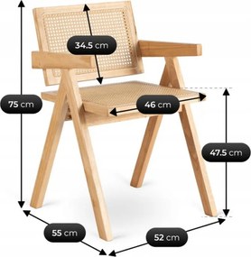 Krzesło Drewniane MADERA Dąb/Beż Ażurowe Retro