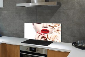 Szklany Panel Róże i Czerwone Usta Kobiety