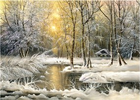 Obraz na szkle - Domek w lesie, obraz olejny (70x50 cm)