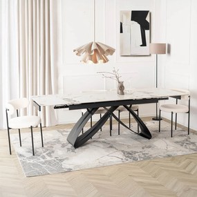Zestaw Stół Rozkładany LUIGI 160-240 cm Biały Marmur/Czarny i 4 Krzesła TULSA Kremowe Nowoczesne