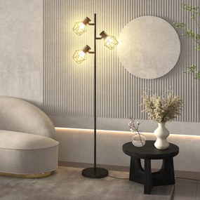 HOMCOM Lampa stojąca z 3 regulowanymi elementami oświetleniowymi, struktura przypominająca drzewo, do salonu i sypialni, metal, Kolor Czarny