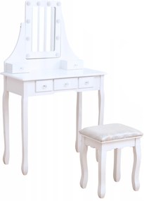 Toaletka retro z lustrem, taboretem i oświetleniem Noemi DT02, kolor biały