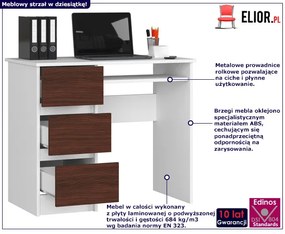 Komputerowe biurko do pracy białe+ wenge - Miren 3X