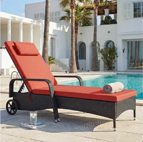 Leżak z polirattanowy Cesena,  antracyt, poduszka terakota