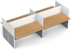 Biurko PRIMO z panelem, tablica magnetyczną, 4 stanowiska, szary/buk