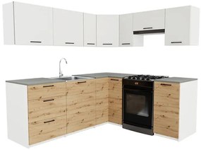 Narożny zestaw mebli do kuchni dąb artisan + biały R6-E04
