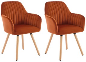 Zestaw 2 krzeseł z podłokietnikami z weluru i metalu z efektem drewna - Terakota - ELEANA
