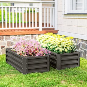 Outsunny Metalowe podwyższane grządki 2 sztuki otwarte dno do ogrodu i na balkon 110x50x30 cm ciemnoszare | Aosom PL