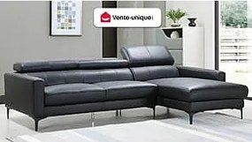 Kanapa narożna ze skóry bawolej FLORENCE - kolor czarny - narożnik prawostronny