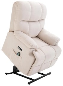 HOMCOM fotel do masażu z funkcją wstawania z ogrzewaniem regulowany kąt nachylenia pluszowy kremowy 94 x 96 x 104 cm | Aosom PL