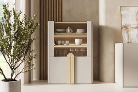 Witryna Amilio do salonu 100 cm - kaszmir / dąb olejowany / uchwyty dąb jasny