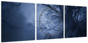 Obraz ciemnego lasu (z zegarem) (90x30 cm)