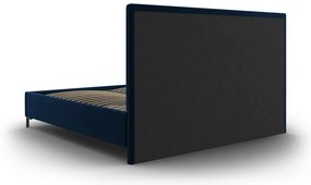 Ciemnoniebieskie tapicerowane łóżko dwuosobowe ze schowkiem i stelażem 160x200 cm Casey – Mazzini Beds