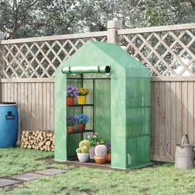Outsunny Szklarnia Foliowa z 6 Półkami Zielona 141x72x191cm Stal PE Cieplarnia Ogrodowa | Aosom PL