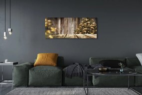 Obraz drukowany na płótnie Deski, Choinka i Lampki