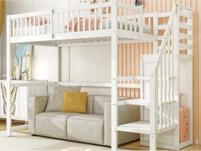 Drewniane łóżko antresolowe 90x200cm - z szafą - Białe