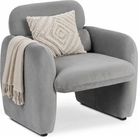 Szary welurowy fotel nowoczesny z podłokietnikami E2-D20