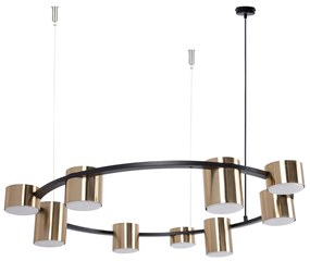 Kodo 9 czarno złota – duża lampa wisząca ze złotymi reflektorami, nowoczesny żyrandol do salonu, kuchni i jadalni o średnicy 72cm