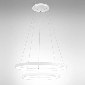 Krizia - lampa wisząca LED 60W z możliwością ściemniania - 4800lm, ciepłe światło 3000K, pierścień ze szczotkowanego złota, dyfuzor opalowy, średnica 80 cm, IP20