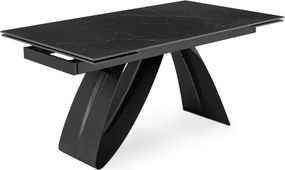 Stół Rozkładany Prostokątny DEVON 160-220 cm Ceramiczny Czarny Marmur/Czarny Glamour